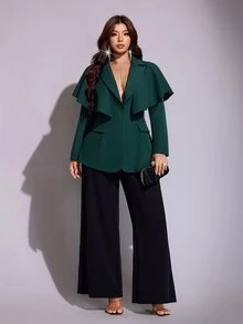 Viva Relle Plus Size Green Casual Slim Fit Commuter Design Blazer - Dark Green - View 4