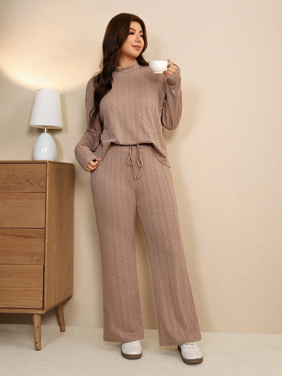 Edennvi Plus Size Women's 2 Pieces Set: Solid Color Minimalist Casual ...