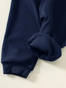 SHEIN Jumpsuit Bayi Laki-laki Motif Kuda Rajut Lembut Lengan Panjang Berkerudung Musim Dingin Serbaguna dan Nyaman - Navy Blue - View 4