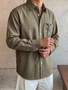 DAZY 春秋款駱駝色長袖純色通勤男士襯衫 - 駝色 - 查看 5