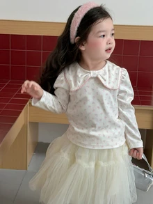 DAZY Infant/Toddler (Girl) Bow Print Long Sleeve Autumn/Winter Top - White - View 6