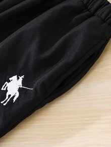 SHEIN 兒童青少年男孩休閒寬鬆加厚保暖內裡黑色長褲，基礎下身褲，適合秋冬、學校、家庭聚會，秋季穿搭，冬季穿搭 - 黑色 - 查看 4
