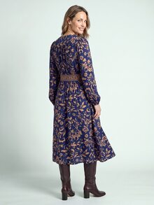 Dayvera Women's V-Neck All-Over Print Casual Party Long Dress - Blue - View 4