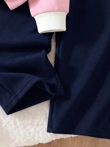 少女時尚休閒豹紋馬術印花翻領V領長袖衛衣與豹紋寬腿褲套裝，柔軟面料 - 彩色 - 查看 3