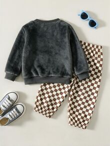 SHEIN Baby Boy Cartoon Animal Pattern Knitted Soft Crew Neck Long Sleeve Pullover Sweatshirt And Elastic Waist Long Pants 2 Pieces Set - Multicolor - View 2
