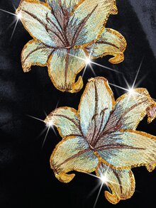 GlowEve CURVE 女款大尺碼秋冬純黑色不起球極簡時尚裙，亮片刺繡花卉，適合派對、購物、日常穿著等多種場合 - 黑色 - 查看 5