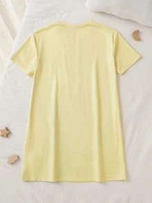 TOM & JERRY X SHEIN Tween Girl Cartoon Print Short Sleeve Loungewear Dress TOM & JERRY - Yellow - View 2