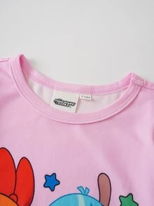 THE POWERPUFF GIRLS X SHEIN Baby Girl Cartoon Print Long Sleeve Jumpsuit - Pink - View 3