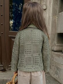 Dazy Kids (少女款) 有領短袖紋理鏤空設計T恤 - 軍綠色 - 查看 2