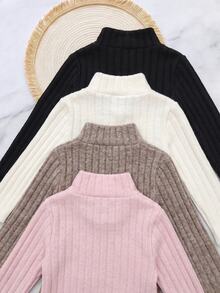 SHEIN 4件組女嬰刷毛彈性羅紋高領長袖基礎套頭上衣，適合冬季 - 彩色 - 查看 2