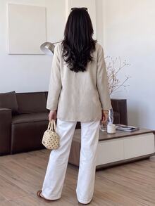 Solavon Women's Solid Color Casual Daily Wear Arabic Style Top - Khaki - View 2