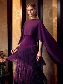 MOTF Soiréza ELEGANT DETACHABLE SHAWL&SPAGHETTI STRAP DRESS WITH FRINGE TRIM TWO PIECES SET FOR WEDDINGGALAS - Purple - View 6