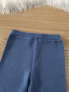 SHEIN 2件組嬰兒男孩女孩卡通熊圖案條紋圓領長袖套頭毛衣與鬆緊腰長褲，秋冬款 - 彩色 - 查看 7