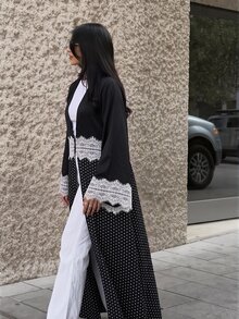 Yasmyna Autumn/Winter Elegant Elegant Fashion Versatile Lace Patchwork Polka Dot Full Skirt Long Robe - Multicolor - View 6