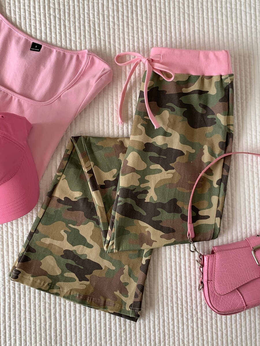 Comfortcana Women's Summer Drawstring Waist Camouflage Sweatpants Flare Pants - Multicolor - View 1