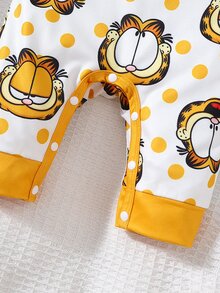 GARFIELD | SHEIN [Coffee Cat]1件+帽子 時尚趣味卡通咖啡貓圖案拼色圓領長袖連身衣，附可愛卡通咖啡貓圖案帽子，柔軟舒適 2件居家服套裝 - 黃色 - 查看 3