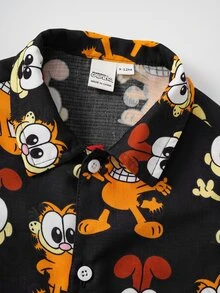GARFIELD | SHEIN 1件可愛趣味風男嬰連身衣，舒適領口無袖連身衣，Garfield聯名嬰兒連身衣 - 黑色 - 查看 4