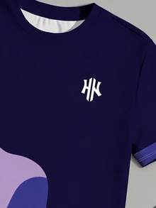 Sorvial Men's Letter Print Short Sleeve T-Shirt And Drawstring Waist Shorts Casual Set - Purple - View 6
