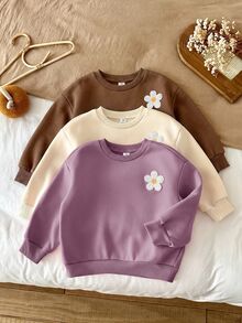 SHEIN 女童 3件組 針織純色圓領寬鬆休閒衛衣套裝 秋冬款 - 彩色 - 查看 5