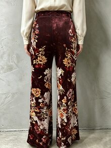 Ceyna Plus Size Women's Floral Velvet Print Elegant Flare Pants - Multicolor - View 2