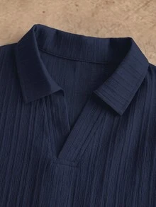 HIMLAND 1件男士極簡冰絲觸感短袖 Polo 衫，夏季 - 藏蓝色 - 查看 5
