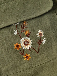 ROMWE Hippie Vintage Mori Style Floral Embroidered Overall Jumpsuit - Dark Green - View 3