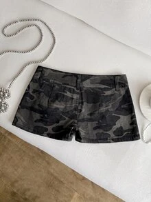 Elamini Women's Denim Camouflage Ultra Low Waist Mini Skirt - Multicolor - View 2