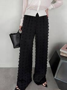 DAZY Women's Solid Color Elastic Waist Textured Wide Leg Long Pants - Dark Grey - View 7
