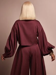 Vixey Tailored Pinstripe Cropped Shirt - Red - View 5