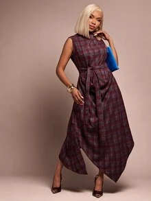 Vixey Women's Plaid Casual Party Dress - Burgundy - View 2