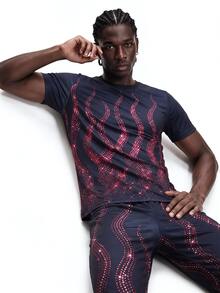 Rest Era Red & Black Vibrant Wave Pattern Casual Men's Pajama Set, 2 Pieces - Black - View 4
