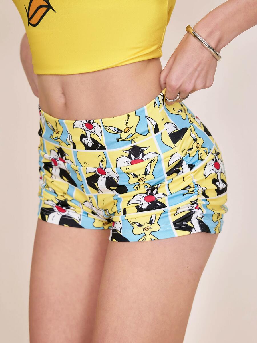 LOONEY TUNES X SHEIN Women's Elastic Waist Base Shorts LOONEY TUNES - Blue - View 1