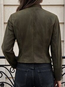 valorelle valorelle Jaket Wanita Lengan Panjang dengan Resleting Depan, Model Napoleon Kasual. - Hijau Tentara - View 2
