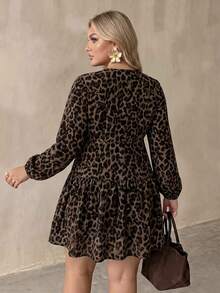 Auralis Gaun Kasual Retro Motif Leopard Leher V Lengan Panjang, Ukuran Besar, Cocok untuk Musim Semi/Gugur, Pesta, Kencan Musim Gugur - MultiWarna - View 2