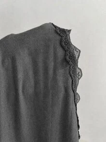 Elamini 女款蕾絲拼接百褶休閒日常T恤 - 深灰色 - 查看 7
