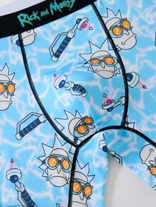 Rick and Morty X SHEIN Men's Boxer Briefs Cartoon Anime Print Underwear - Blue - View 5
