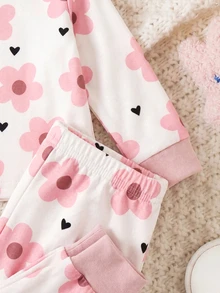 SHEIN Newborn Baby Cartoon Print Top And Pants Loungewear Set - Pink - View 6
