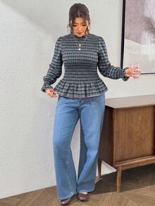 SHEIN Frenchy Plus Size Women's Plaid Casual Versatile Daily Long Sleeve Shirt - Multicolor - View 3