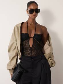 MERLEAU Women's Modern Lace Black Bodysuit - Black - View 6