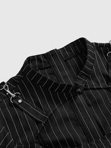 ROMWE Grunge Punk Hollow Out Women's Blouse With Metal Decor Striped Niche Vintage Plus Size Shirt - Black - View 3
