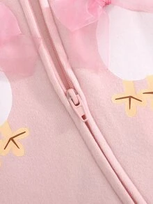 Cozy Pixies 新生兒嬰兒睡衣 卡通動物甜美可愛小鴨圖案 3D網格蝴蝶結設計 圓領長袖針織抓絨長褲 百搭舒適 - 粉色 - 查看 6