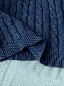 SHEIN 女童秋冬休閒保暖內裡加厚拼接刺繡蕾絲飾邊寬鬆落肩長袖套頭針織衫，甜粉色返校兒童毛衣，秋冬款 - 藍色 - 查看 8
