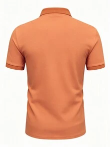 Manfinity Homme 男士純色短袖拉鍊設計休閒 Polo 衫 - 珊瑚橙 - 查看 2