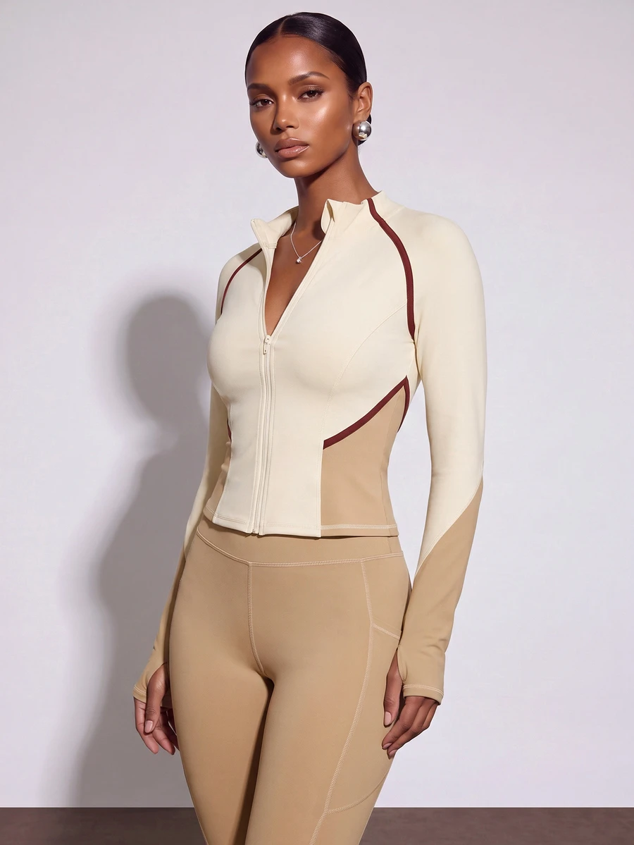 Zivah Women's Colorblock Long Sleeve Top And Pants Casual Daily Sports Set - Multicolor - View 1