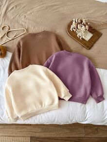 SHEIN 女童 3件組 針織純色圓領寬鬆休閒衛衣套裝 秋冬款 - 彩色 - 查看 2