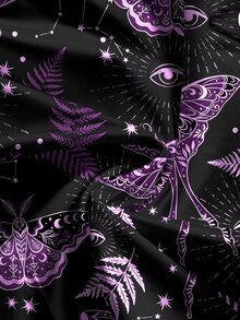 ROMWE Goth 深色嬉皮風蝴蝶刺繡太陽月亮星星暗黑龐克辣妹哥德神秘感V領大尺碼洋裝 - 黑色 - 查看 3