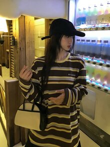 DAZY Women's Round Neck Striped Long Sleeve Spring/Autumn T-Shirt - Grey - View 7