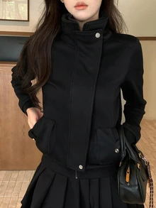 DAZY Women's Solid Color Hooded Korean Style Jacket Fall - Black - View 3