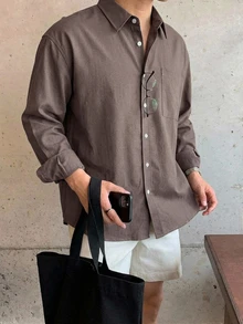 DAZY Spring/Autumn Gray Long Sleeve Solid Color Commuter Men's Shirt - Grey - View 4
