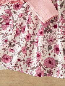 SHEIN Young Girl Solid Color Frill Trim Long Sleeve Open Front Jacket And Floral Print Spaghetti Strap Dress Set - Multicolor - View 5